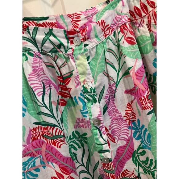 Cynthia Rowley New York tropical top smocked straps button back 100% linen SMALL - Picture 4 of 5